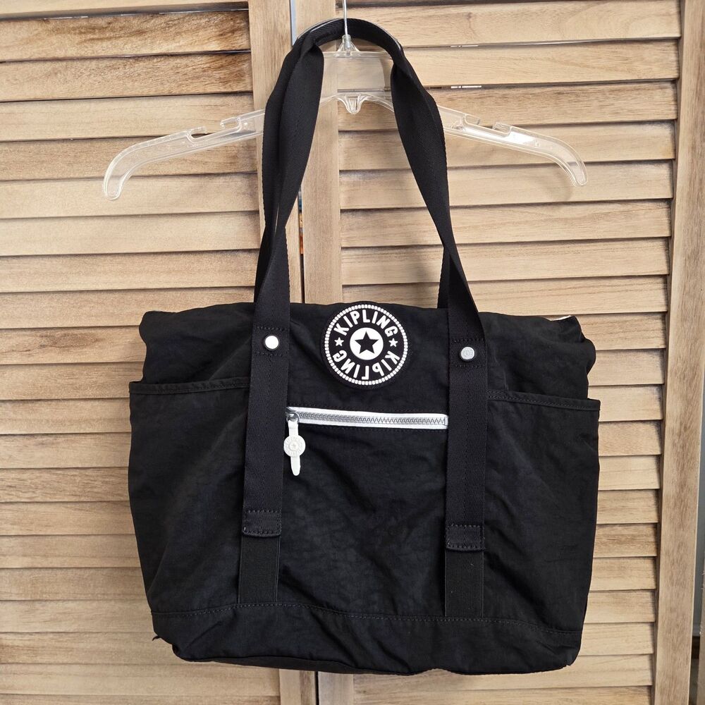 Kipling Kim Up Tote Handbag Jet Black White
